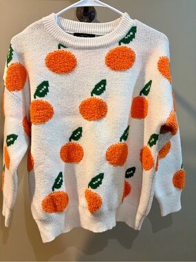Cider White Orange Pattern Crewneck Sweater